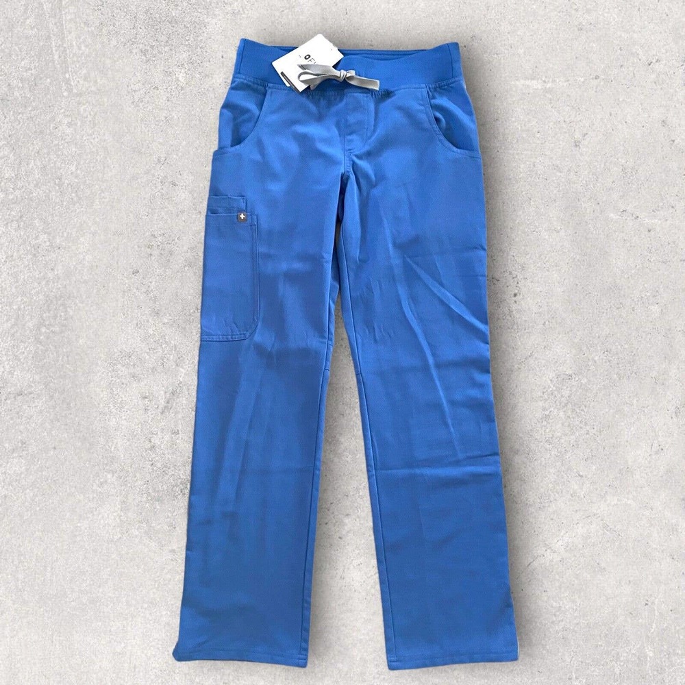 FIGS Nursing Scrubs Kade Cargo Scrub Pants Ceil Blue Adjustable Tie Waist 2XS